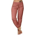 thumbnail image 2 of Women's High Waist Open Bottom Joggers Sweatpants Loose Fit Yoga Pants with Pockets Lightweight Athletic Lounge Casual Wear Red1 S, 2 of 9