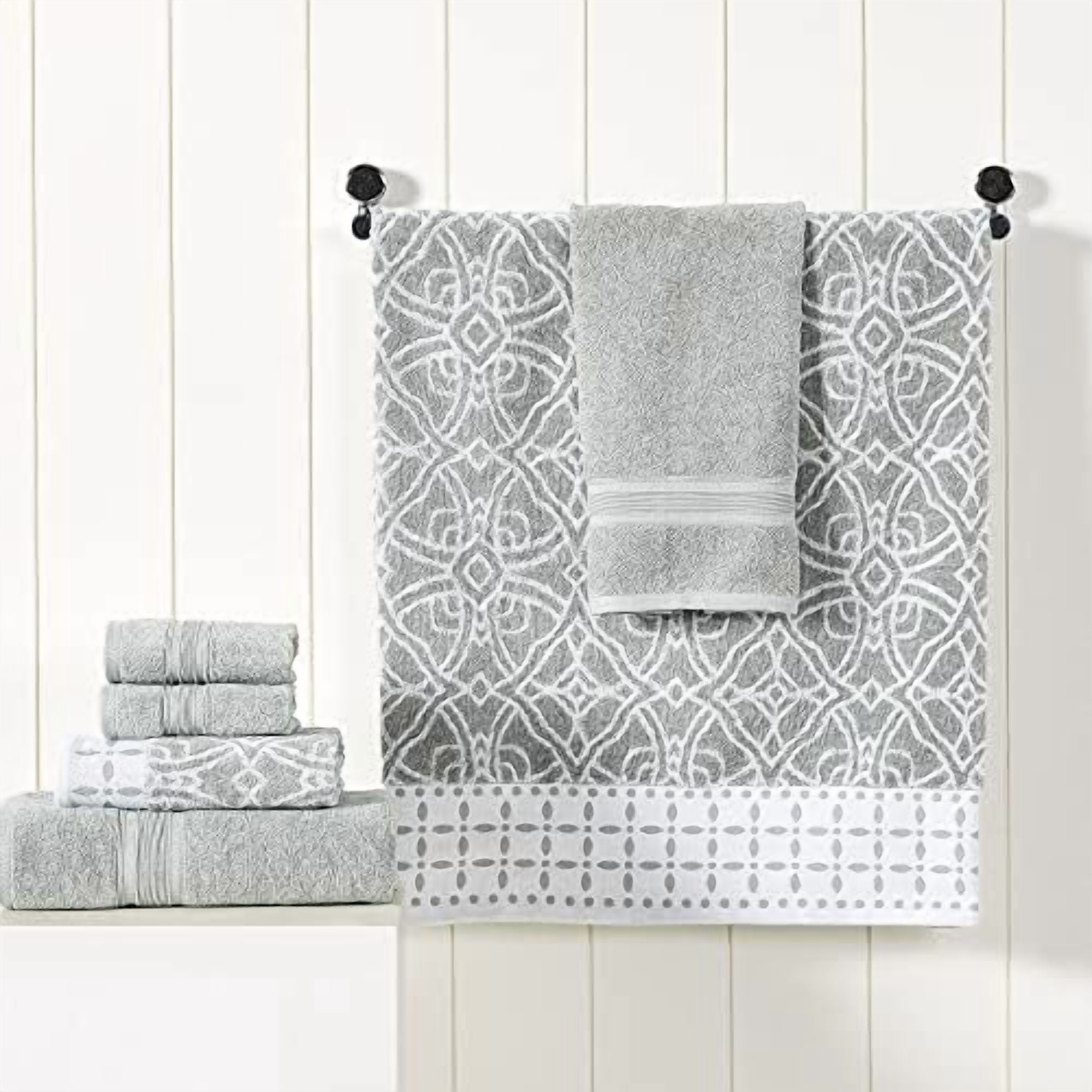 Monroe 6-Piece 100% Cotton Towel Set – Reversible Yarn Dyed Jacquard & Solid – Includes 2 Bath Towels, 2 Hand Towels, 2 Washcloths – Absorbent, Quick Dry, Soft & Durable – Sage Green