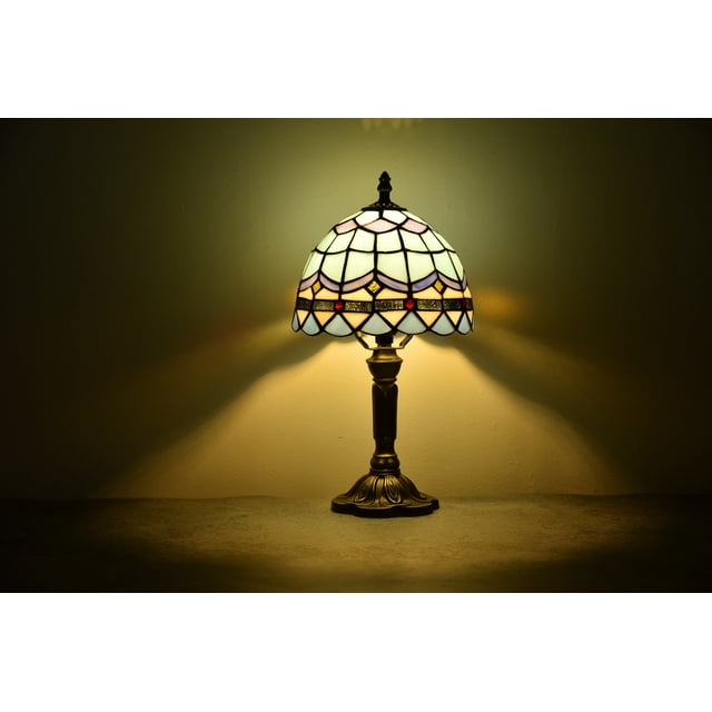 Tiffany Style Lamp Table Lamp Bedside Desk LED Lamp Bedroom Stained-Glass 14.5'' Height Blue