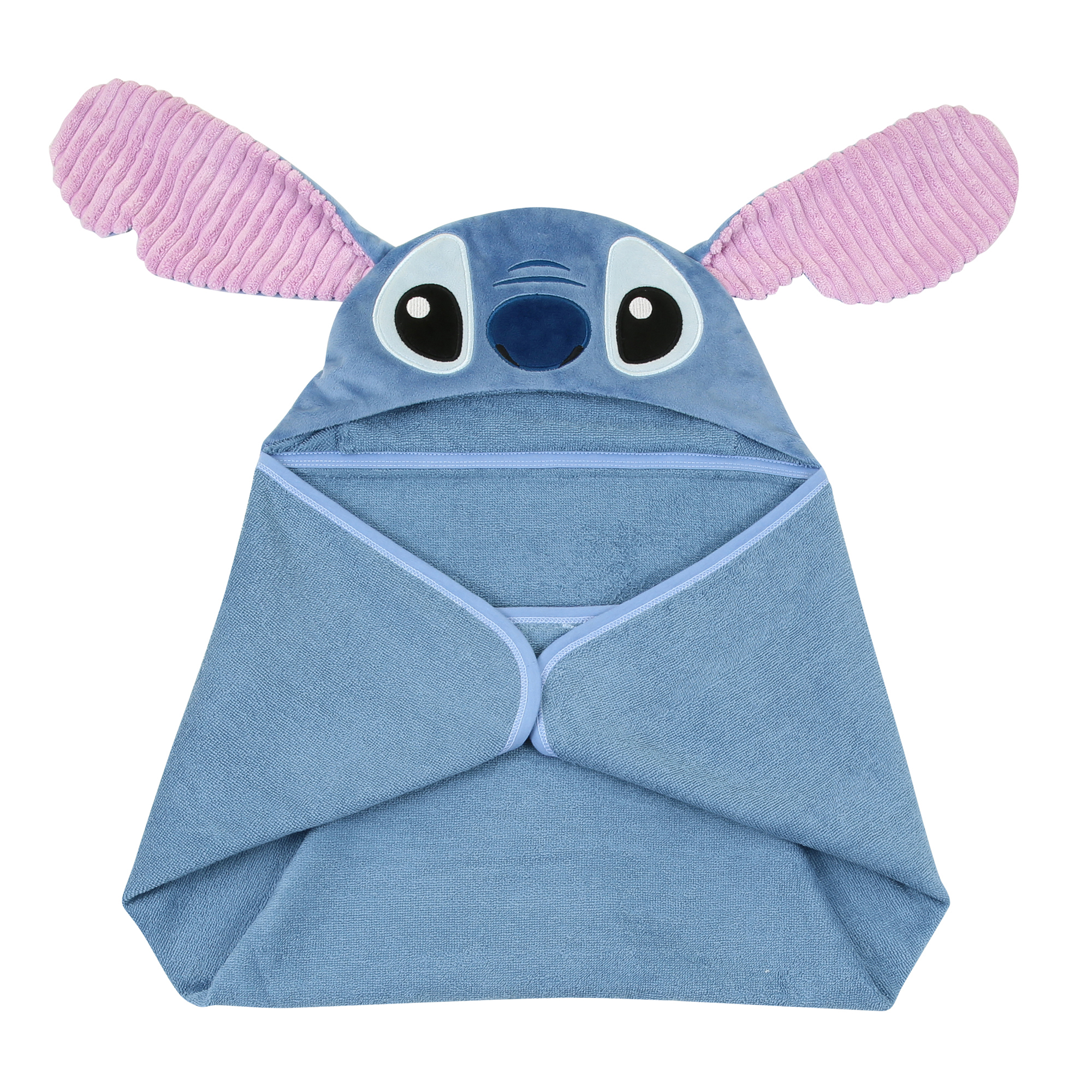 Lambs & Ivy Disney Stitch Luxury Blue Cotton Terry Hooded Baby Bath Towel