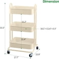 thumbnail image 3 of 3-Tier Metal Mesh Utility Rolling Cart Storage Organization Cart with Wheels, Beige, 3 of 8