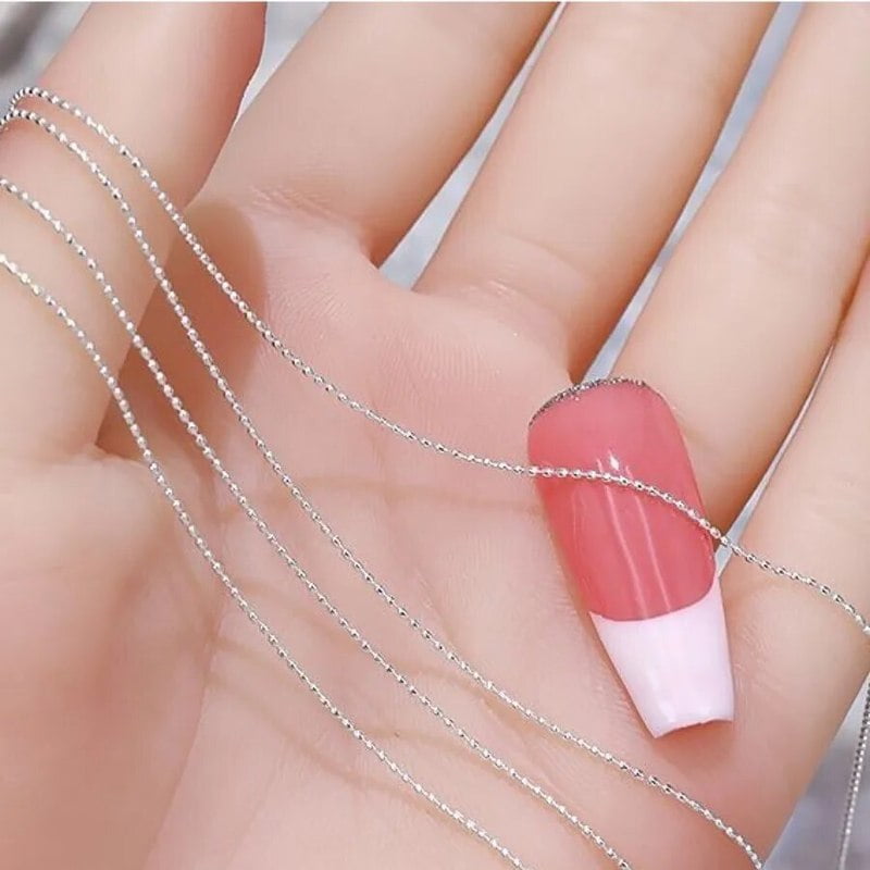 1M/Pack 0.8mm Gold Silver Nail Bead Chain Charm Ellipse Stone Nail Art Decorations Giltter Metal Steel Ball Jewelry Accessory