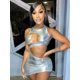 thumbnail image 2 of Sexy Silm Hollow Out Bodycon Dress For Women Clothes O-Neck Folding Lace-up Outfit Streetwear Backless Metallic Vestido De MujerL (175cm 65kg) Gao Jinjia LED, 2 of 2