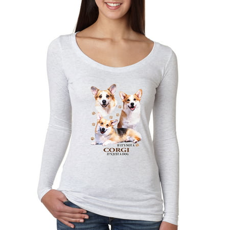 If It's Not a Corgi It's Just a Dog Gift | Womens Dog Lover Scoop Long Sleeve Top, Heather White, Small