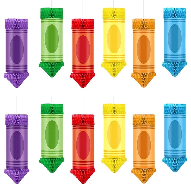 12 Pcs Back to School -Decorations Crayon Classroom Ceiling Decor Paper Lanterns Hanging Honeycomb Rainbow Balloons