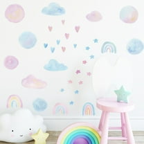 Cloud Wall Decals Removable Rainbow Cloud Wall Sticker Watercolor Star Rainbow Wall Sticker Vinyl Girls Room Decorations for Nursery Baby Kids Girl Teen Bedroom