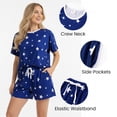 thumbnail image 2 of PatPat Lounge Sets for Women Pajamas 2 Piece Short Sleeve Top and Shorts Striped Casual Stars Sleepwear Outfits Sets with Drawstring Pockets, Deep Blue, L, 2 of 12