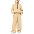 thumbnail image 6 of UACY Half Zip 2 Piece Sweatsuits for Girls Mock Neck Sweatshirts Wide Leg Sweatpants Set Thumbhole Tracksuit (Beige, 5-6 Years), 6 of 10