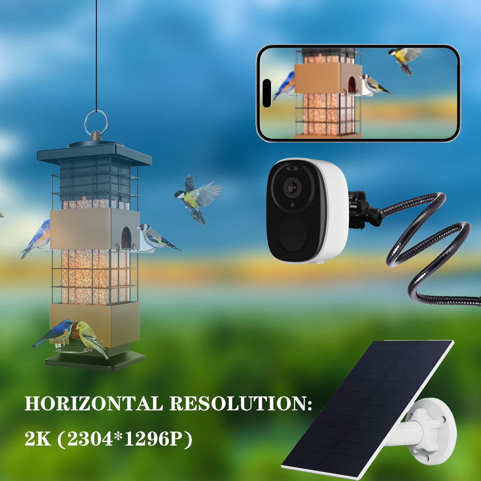CxhicLuv Solar Powered Bird Feeder Camera with Night Vision, 1080P Outdoor Bird Watching Camera, Christmas Decorations for Backyard, Motion Detection & Solar-Powered Birdhouse Feeder