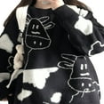 thumbnail image 4 of Chandails à Col Rond pour Femmes, Manches Longues, Imprimé Vache, Décontracté, Oversize, Noir TG, 4 of 7