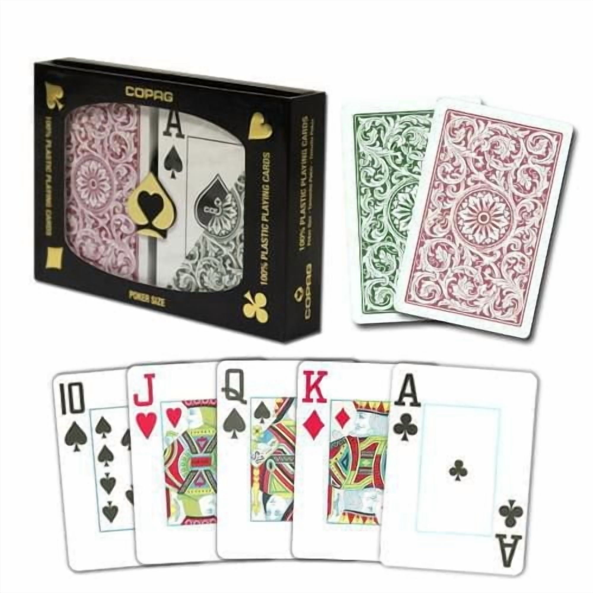 3 Packs of Copag cards 100% Plastic -Poker size  - Jumbo index - Burgundy & green