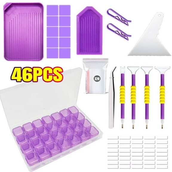 46 X Diamond Painting Tools and Accessories Kits - Multiple Sizes Painting Pens, Diamond Art Craft Tweezers Glue Diamond Correction 28 Girds Storage Box