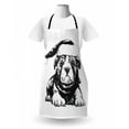 thumbnail image 3 of Bulldog Apron, Monochrome Style Graphic Demonstration of a Doggie in a Christmas Hat, Unisex Kitchen Bib with Adjustable Neck for Cooking Gardening, Adult Size, Charcoal Grey and White, by Ambesonne, 3 of 4