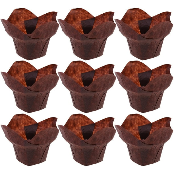 100 vasos de papel para muffins resistentes al calor, aptos para hornear magdalenas y pasteles (café)