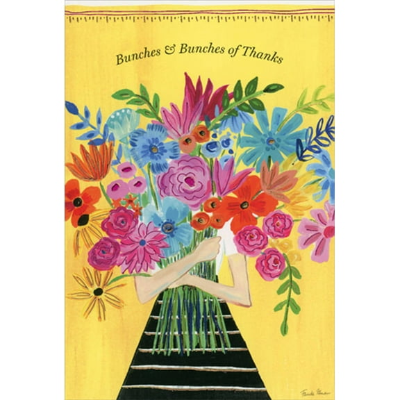 Pictura Girl Carrying Large Bunch of Flowers Thank You Card