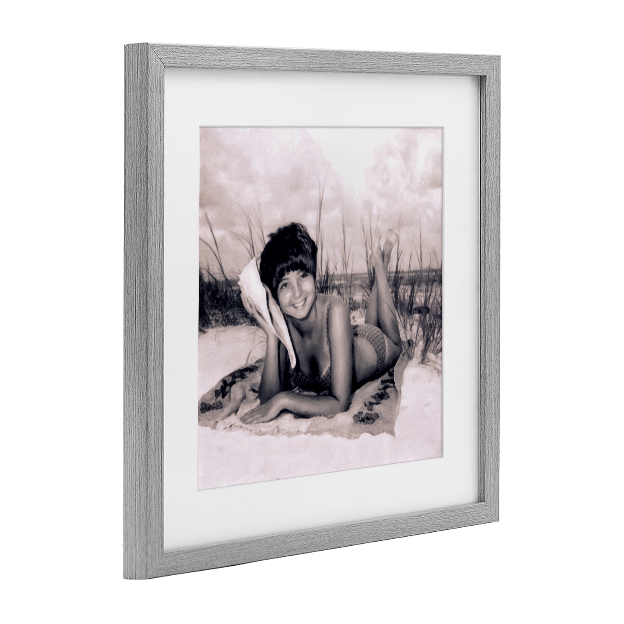 Stupell Industries Vintage Summer Girl with Conch Gray Framed Print Under Glass, design by Grotto Studios