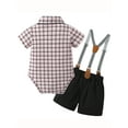 thumbnail image 2 of CARETOO Baby Boy Clothes Suit Romper Plaid Shirt Shorts Suspender Pants Formal Set 0-18 Months 3pcs, 2 of 12