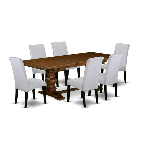 East West Furniture Lassale 7-piece Wood Dining Set in Walnut/Black