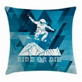 thumbnail image 1 of Adventure Throw Pillow Cushion Cover, Ride Or Die Sketch Letters Abstract Fractal Backdrop with Snowboarding Man, Decorative Square Accent Pillow Case, 20 X 20 Inches, Purple Blue White, by Ambesonne, 1 of 2