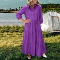 thumbnail image 2 of Plus Size Women's Casual Dress Relaxed Collared Shirt Dress With Puffy Skirt Purple XXXL, 2 of 5
