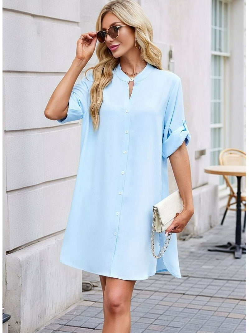 Ladies Dresses Button Down Mini Shirt Dress Wednesday's Girl