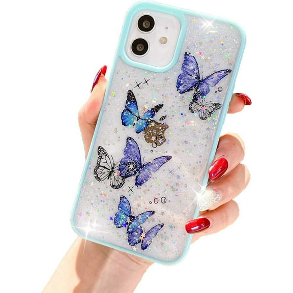 iPhone 11 Case Glitter Butterfly Sparkle Case for Women Girls,Cute Slim Soft Silicone Gel Bling Phone Case Cover Compatible for Apple iPhone 11 (Green)