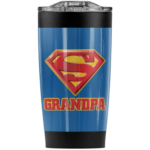 Superman Super Grandpa Stainless Steel Tumbler 20 oz Coffee Travel Mug/Cup, Vacuum Insulated & Double Wall with Leakproof Sliding Lid | Great for Hot Drinks and Cold Beverages