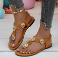 thumbnail image 4 of hoksml Women's Oval Gem T-Strap Flat Sandals, Elastic Ankle Strap, Boho Beach Shoes, 4 of 8