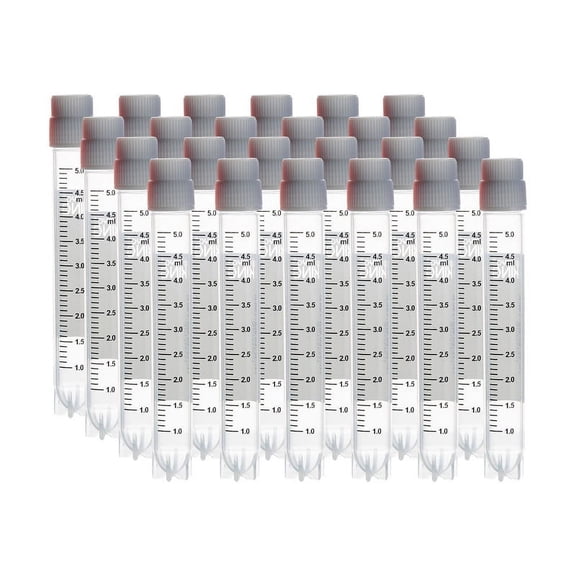 CryoKING 5.0ml 25 Pcs Plasitic Cryovials, External Thread Lab Vials with White Caps, Lab Tubes with Side Barcode