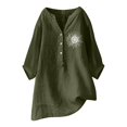 thumbnail image 2 of Bovemsi Cotton Linen Shirts for Women V Neck 3/4 Sleeve Loose Tshirt Trendy Blouses Casual Tunic Tops 2025, Green Summer Women's Long Sleeve T-Shirts, XXL, 2 of 5