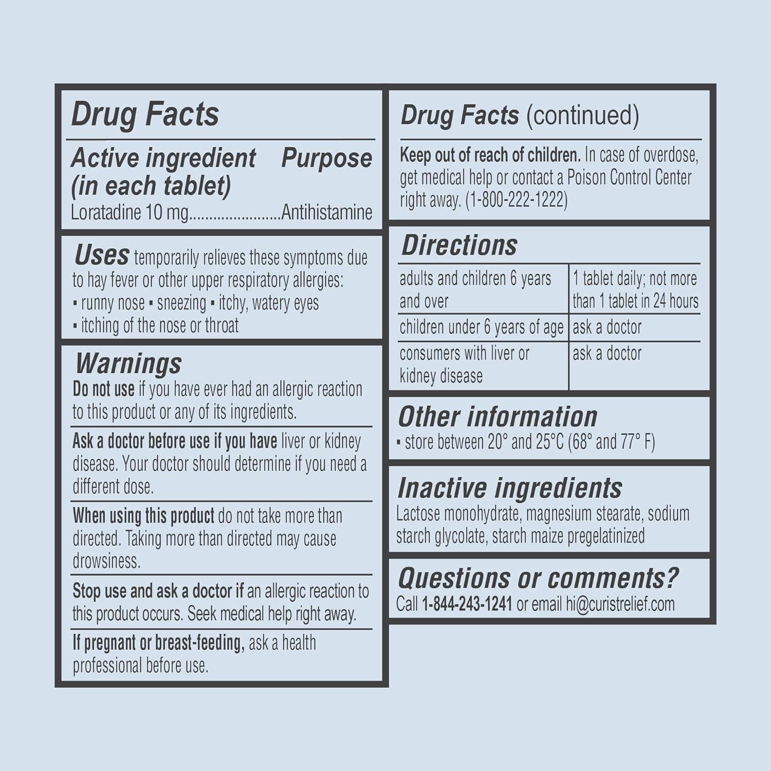 Curist Allergy Relief Loratadine 10 mg 365 Ct Tablets | Non-Drowsy 24 Hour Antihistamine Allergy Medicine for Adults | Compare to Claritin & Alavert