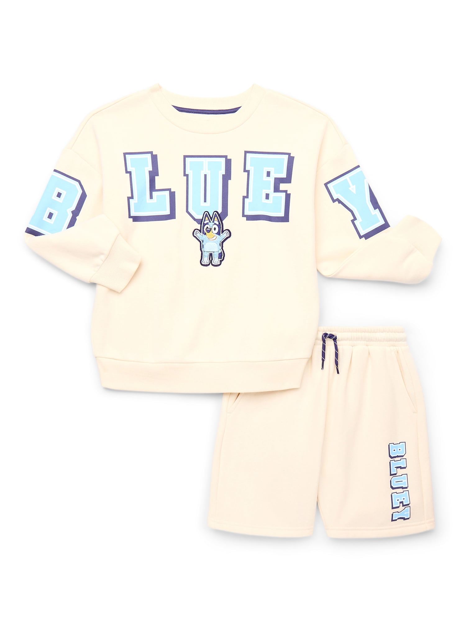 Bluey Boys Long Sleeve Graphic Crewneck Sweatshirt with Matching Short, 2-Piece Set, Sizes 4-12