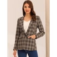 thumbnail image 2 of Blazers para mujer Chaqueta tipo blazer a cuadros con solapa con muesca Boyfriend Marrón Claro M, 2 of 6