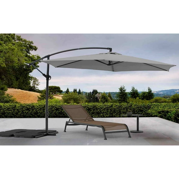 Standing Patio Umbrella Grey - Outdoor Garden Umbrella with Steel Stand & Cross Base