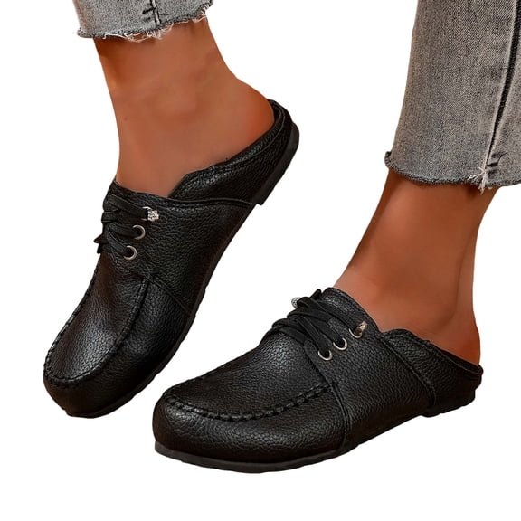 Rokment Women's Oxfords Dress Walking Shoes Vintage Casual Leather Lace up Flat Comfortable Soft Sole Slip on Fashion Sneakers Black Size 6