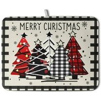 Christmas Trees Kitchen Dish Drying Mat 18x24 Inch Merry Christmas Black White Buffalo Plaid Dish Drainer Mat Absorbent Reversible Microfibe Drying Dish Pad for Winter Kitchen Counter Decor