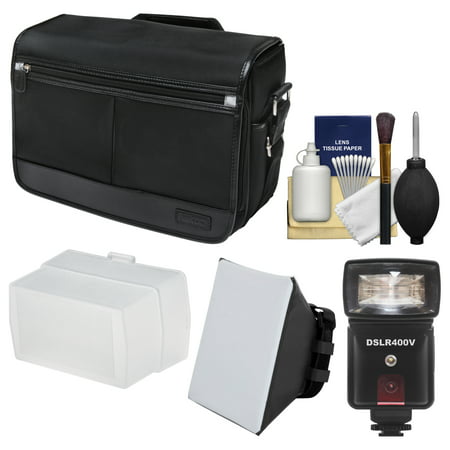 Nikon DSLR Camera/Tablet Messenger Shoulder Bag + LED Video Light & Flash + SoftBox + Diffuser Kit for D810, D750, D610, D7200, D7100, D5500, D5300, D3300,