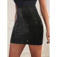 thumbnail image 4 of Women'S Sequin Mini Skirt Sparkle High Waisted Giltter Shiny Bodycon Skirts for Night Out Party Black S, 4 of 7