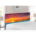 thumbnail image 2 of Ocean Headboard, Dramatic Sea Summer Sunset with Huge Cliff Vibrant Colors Overcast Picture, Upholstered Decorative Metal Bed Headboard with Memory Foam, Full Size, Yellow Purple Blue, by Ambesonne, 2 of 4