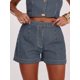 thumbnail image 5 of Shorts Vaqueros A Rayas Azul Lavado Oscuro, Estilo Casual Minimalista, 5 of 22