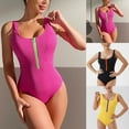 thumbnail image 2 of Jacenvly One Piece Swimsuits for Women Plus Size Casual Sleeveless Solid Zip Front Surfing Swimwear Comfortable Women'S New Fashion Splicing Swimsuit Bikini Piece Swimsuit Yellow, 2 of 9