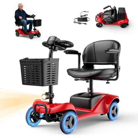 20Ah 28 Miles Electric Senior Mobility Scooter, 300W Motor 300lbs Capacity Travel Scooter with Dual Baskets, Red