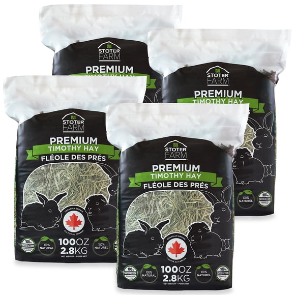Stoter Farm Foin Timothy 25 lb par Stoter Farms, Foin 100 % Canadien pour Lapins, Cochons d'Inde, Chinchilla et Autres Petits Animaux (4 x Sac de 100 Oz/2,8 kg)