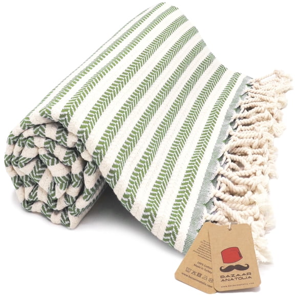 Toalla de playa Bazaar Anatolia Arpa Green, 100% algodón, 420 g, 180 x 100 cm