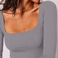 thumbnail image 7 of Riforla Women's Sexy Long Sleeve Crop Top Square Neck Double Lined Basic Slim Fit T Shirt T Shirts Men Work T Shirts Grey XL, 7 of 7