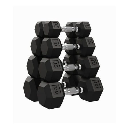 5-50 LB Hex Dumbbell Set of 2, Hand Weights Dumbbells Pair with Cast Iron Core, Rubber Encased Coating and Textured Carbon Steel Handle for Home Gym Strength Training