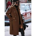 thumbnail image 4 of Women'S Wool Pea Coat Double Breasted Fleece Trench Coat Mid Long Winter Wool Blend Overcoat Dressy Outfit Dark Brown XL, 4 of 7