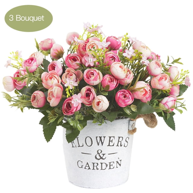 Ramo de flores artificiales para el hogar, oficina, escritorio, tela de seda, decoración floral falsa, ramo de capullos de rosa, rosa oscuro 3 piezas seitruly ZHF0580-02