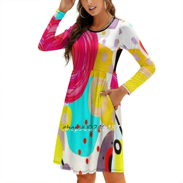 Ruth Fita-Schulz-Watercolor Unique Robe à Encolure Carrée Abstraite Faite à la Main Robe d'Été Douce Robe Élégante à Imprimé Halter pour Femmes