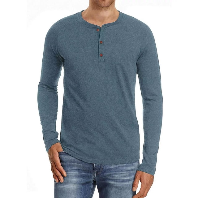 Playera Manga Larga Moda Casual Cuello Henley Para Hombre